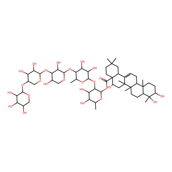 2D Structure of [3-[5-[4-[3,4-Dihydroxy-5-(3,4,5-trihydroxyoxan-2-yl)oxyoxan-2-yl]oxy-3,5-dihydroxyoxan-2-yl]oxy-3,4-dihydroxy-6-methyloxan-2-yl]oxy-4,5-dihydroxy-6-methyloxan-2-yl] 5,9,10-trihydroxy-2,2,6a,6b,9,12a-hexamethyl-1,3,4,5,6,6a,7,8,8a,10,11,12,13,14b-tetradecahydropicene-4a-carboxylate