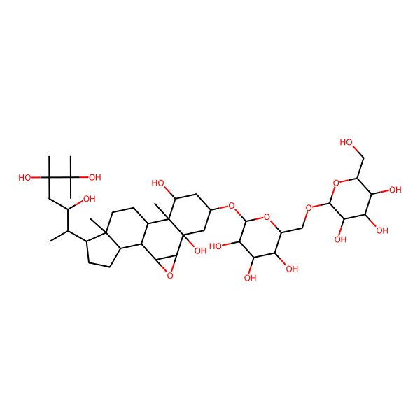 2D Structure of (2R,3R,4S,5S,6R)-2-[[(2R,3S,4S,5R,6R)-6-[[(1S,2S,4S,5R,7S,9S,10S,11S,14R,15R,18S)-5,9-dihydroxy-10,14-dimethyl-15-[(2S,3R,5R)-3,5,6-trihydroxy-5,6-dimethylheptan-2-yl]-3-oxapentacyclo[9.7.0.02,4.05,10.014,18]octadecan-7-yl]oxy]-3,4,5-trihydroxyoxan-2-yl]methoxy]-6-(hydroxymethyl)oxane-3,4,5-triol