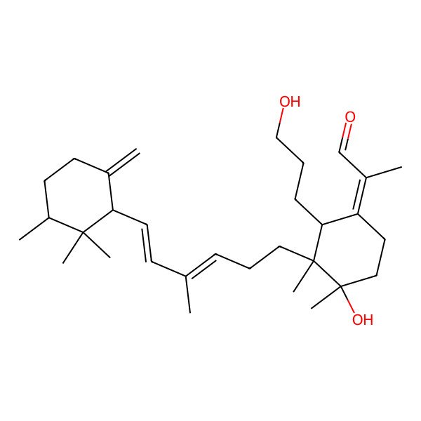 2D Structure of (2E)-2-[(2R,3S,4S)-4-hydroxy-2-(3-hydroxypropyl)-3,4-dimethyl-3-[(3E,5E)-4-methyl-6-[(1R,3S)-2,2,3-trimethyl-6-methylidenecyclohexyl]hexa-3,5-dienyl]cyclohexylidene]propanal