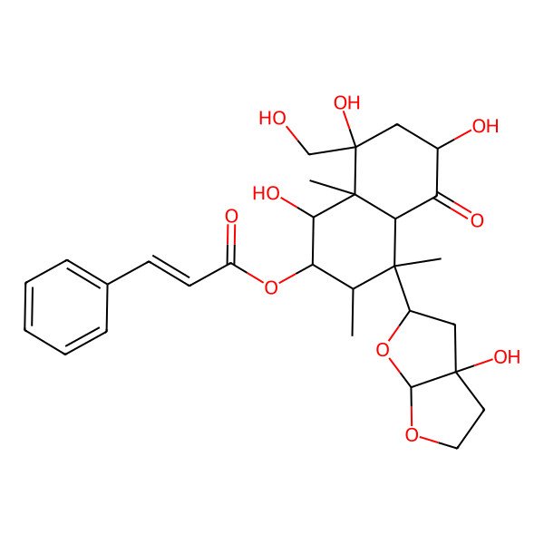 2D Structure of [(1R,2R,3S,4S,4aR,6S,8R,8aS)-4-[(3aS,5S,6aS)-3a-hydroxy-3,4,5,6a-tetrahydro-2H-furo[2,3-b]furan-5-yl]-1,6,8-trihydroxy-8-(hydroxymethyl)-3,4,8a-trimethyl-5-oxo-1,2,3,4a,6,7-hexahydronaphthalen-2-yl] (E)-3-phenylprop-2-enoate