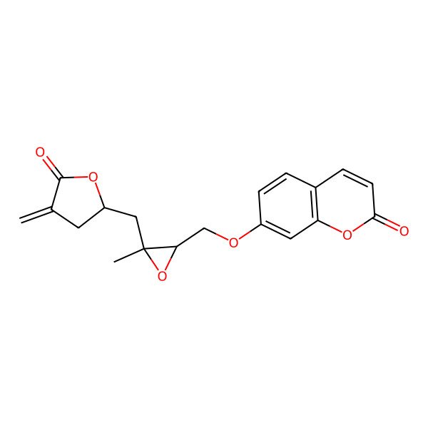 2D Structure of 7-[[(2R,3R)-3-methyl-3-[[(2R)-4-methylidene-5-oxooxolan-2-yl]methyl]oxiran-2-yl]methoxy]chromen-2-one