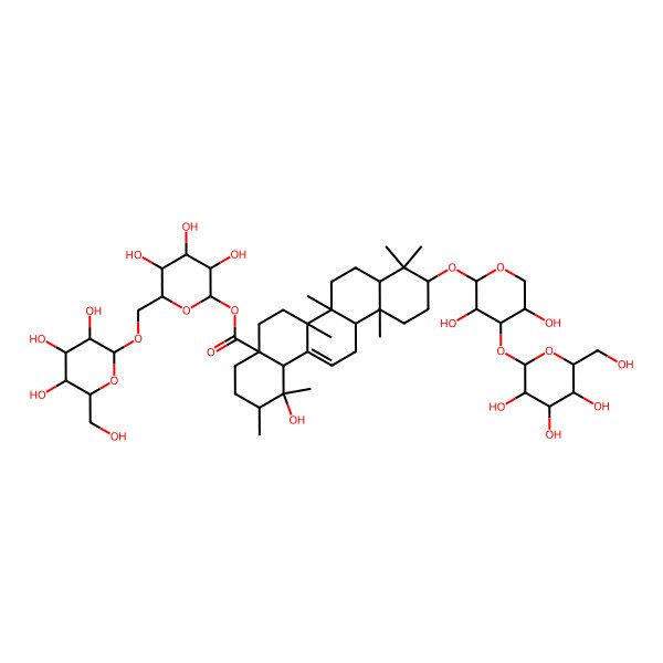 2D Structure of [(2S,3R,4S,5S,6R)-3,4,5-trihydroxy-6-[[(2R,3R,4S,5S,6R)-3,4,5-trihydroxy-6-(hydroxymethyl)oxan-2-yl]oxymethyl]oxan-2-yl] (1R,2R,4aS,6aR,6aS,6bR,8aR,10S,12aR,14bS)-10-[(2S,3R,4S,5S)-3,5-dihydroxy-4-[(2R,3S,4R,5R,6S)-3,4,5-trihydroxy-6-(hydroxymethyl)oxan-2-yl]oxyoxan-2-yl]oxy-1-hydroxy-1,2,6a,6b,9,9,12a-heptamethyl-2,3,4,5,6,6a,7,8,8a,10,11,12,13,14b-tetradecahydropicene-4a-carboxylate
