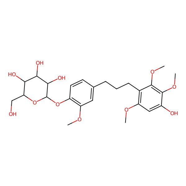 2D Structure of 2-(Hydroxymethyl)-6-[4-[3-(4-hydroxy-2,3,6-trimethoxyphenyl)propyl]-2-methoxyphenoxy]oxane-3,4,5-triol