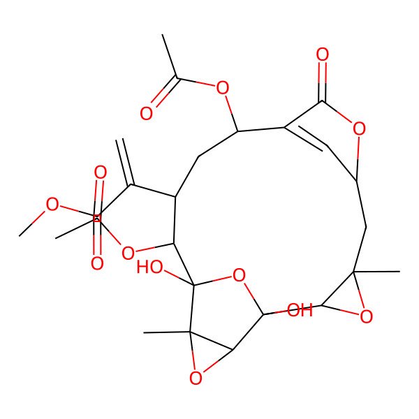 2D Structure of Methyl 2-(10,13-diacetyloxy-1,14-dihydroxy-4,15-dimethyl-8-oxo-3,7,16,18-tetraoxapentacyclo[12.3.1.16,9.02,4.015,17]nonadec-9(19)-en-12-yl)prop-2-enoate