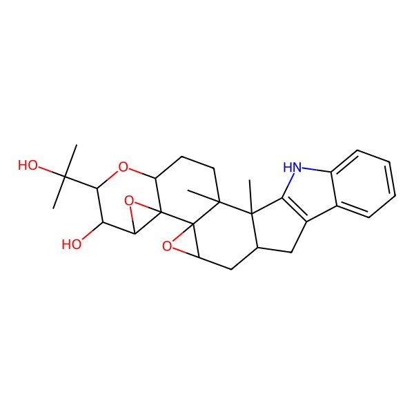2D Structure of (1S,2R,5S,7S,8R,9R,11S,12R,14S,16R)-7-(2-hydroxypropan-2-yl)-1,2-dimethyl-6,10,13-trioxa-25-azaoctacyclo[14.10.0.02,12.05,11.09,11.012,14.018,26.019,24]hexacosa-18(26),19,21,23-tetraen-8-ol