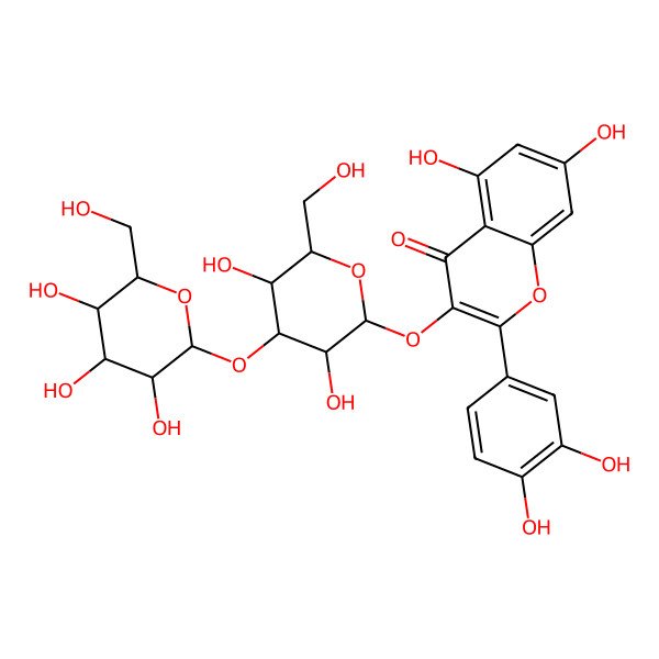 2D Structure of 3-[(2S,3R,4S,5R,6S)-3,5-dihydroxy-6-(hydroxymethyl)-4-[(2S,3R,4S,5S,6R)-3,4,5-trihydroxy-6-(hydroxymethyl)oxan-2-yl]oxyoxan-2-yl]oxy-2-(3,4-dihydroxyphenyl)-5,7-dihydroxychromen-4-one