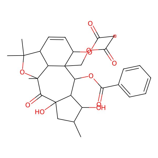 2D Structure of [15-Acetyloxy-1-(acetyloxymethyl)-4,7-dihydroxy-5,9,11,11-tetramethyl-8-oxo-10-oxatetracyclo[7.6.1.03,7.012,16]hexadec-13-en-2-yl] benzoate