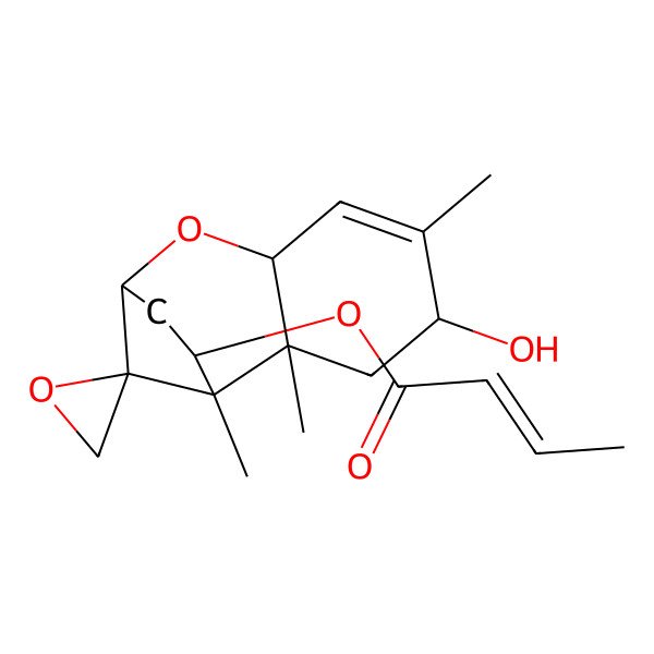 2D Structure of (4-Hydroxy-1,2,5-trimethylspiro[8-oxatricyclo[7.2.1.02,7]dodec-5-ene-12,2'-oxirane]-11-yl) but-2-enoate