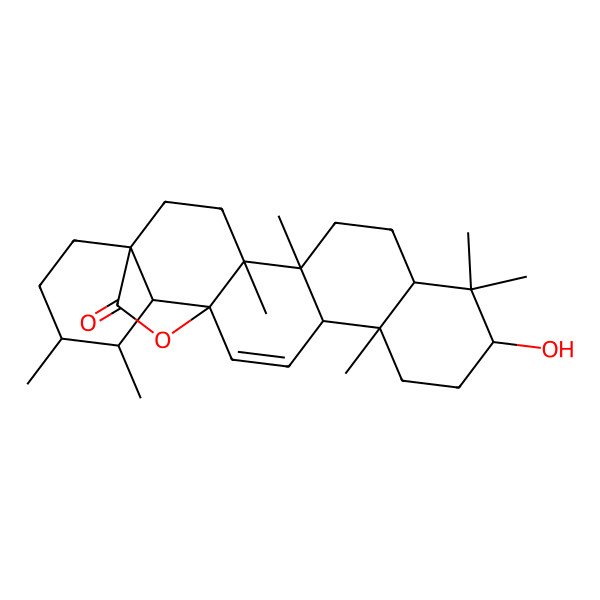 2D Structure of (1S,4R,5R,8R,10S,13R,14S,17S,18S,19R,20S)-10-hydroxy-4,5,9,9,13,19,20-heptamethyl-24-oxahexacyclo[15.5.2.01,18.04,17.05,14.08,13]tetracos-15-en-23-one