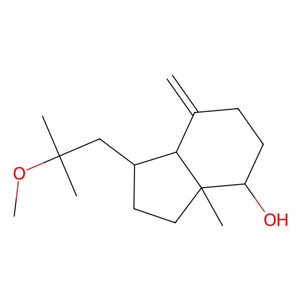 2D Structure of (1R,3aR,4R,7aS)-1-(2-methoxy-2-methylpropyl)-3a-methyl-7-methylidene-2,3,4,5,6,7a-hexahydro-1H-inden-4-ol
