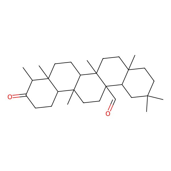 2D Structure of (4R,4aS,6aS,6aR,6bR,8aR,12aR,14aS,14bS)-4,4a,6b,8a,11,11,14a-heptamethyl-3-oxo-2,4,5,6,6a,7,8,9,10,12,12a,13,14,14b-tetradecahydro-1H-picene-6a-carbaldehyde