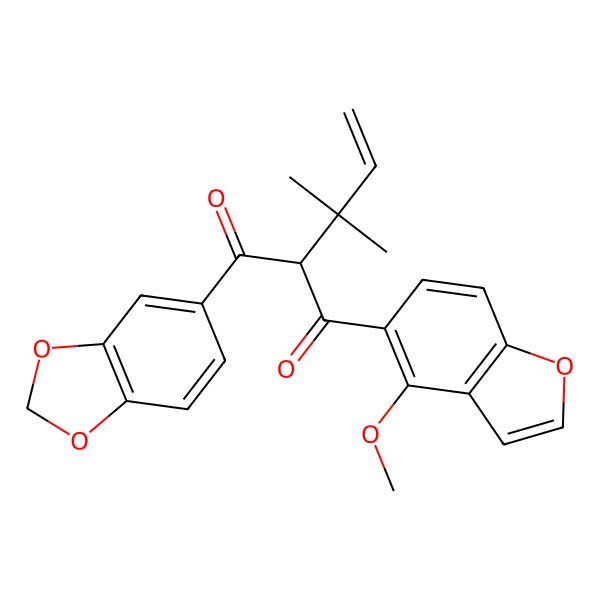 2D Structure of (2S)-1-(1,3-benzodioxol-5-yl)-3-(4-methoxy-1-benzofuran-5-yl)-2-(2-methylbut-3-en-2-yl)propane-1,3-dione