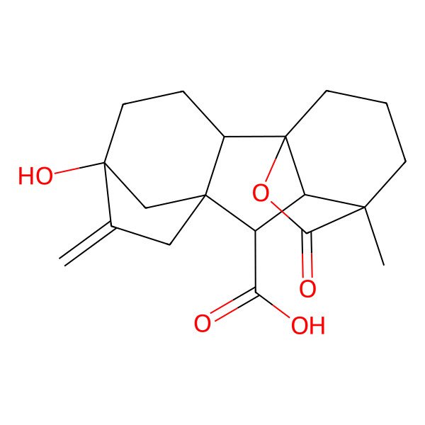 2D Structure of 5-Hydroxy-11-methyl-6-methylidene-16-oxo-15-oxapentacyclo[9.3.2.15,8.01,10.02,8]heptadecane-9-carboxylic acid