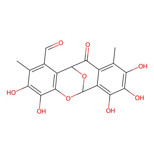 2D Structure of 5,6,11,12,13-Pentahydroxy-4,14-dimethyl-16-oxo-8,17-dioxatetracyclo[7.7.1.02,7.010,15]heptadeca-2(7),3,5,10,12,14-hexaene-3-carbaldehyde