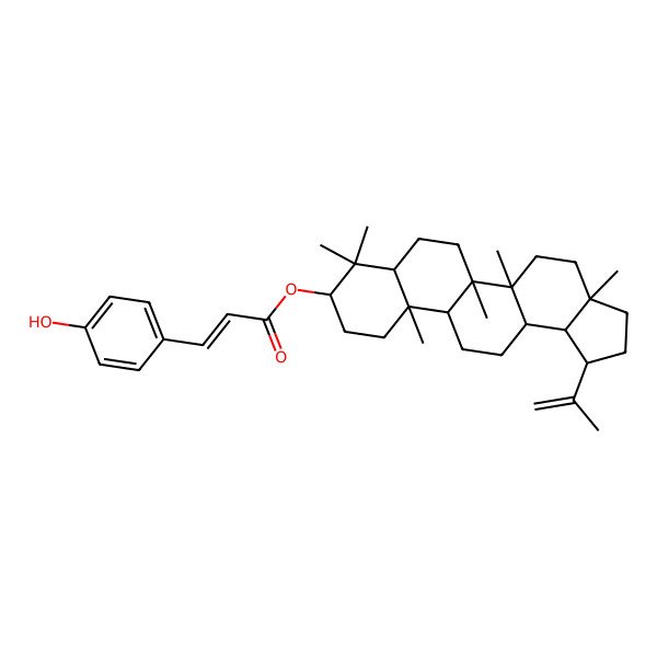 2D Structure of [(1R,3aR,5aR,5bR,7aR,9R,11aR,11bR,13aR,13bR)-3a,5a,5b,8,8,11a-hexamethyl-1-prop-1-en-2-yl-1,2,3,4,5,6,7,7a,9,10,11,11b,12,13,13a,13b-hexadecahydrocyclopenta[a]chrysen-9-yl] (E)-3-(4-hydroxyphenyl)prop-2-enoate