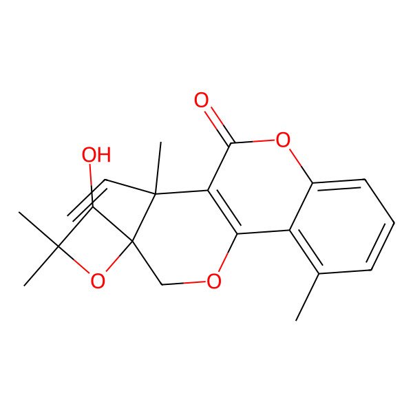 2D Structure of (3S,3'S,4R)-4-ethenyl-3'-hydroxy-4,4',4',10-tetramethylspiro[2H-pyrano[3,2-c]chromene-3,2'-oxetane]-5-one