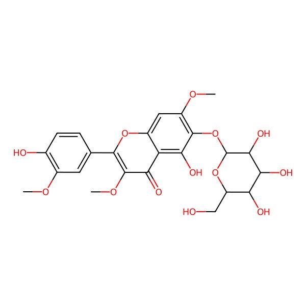 2D Structure of 5-hydroxy-2-(4-hydroxy-3-methoxyphenyl)-3,7-dimethoxy-6-[(2R,3R,4S,5S,6R)-3,4,5-trihydroxy-6-(hydroxymethyl)oxan-2-yl]oxychromen-4-one