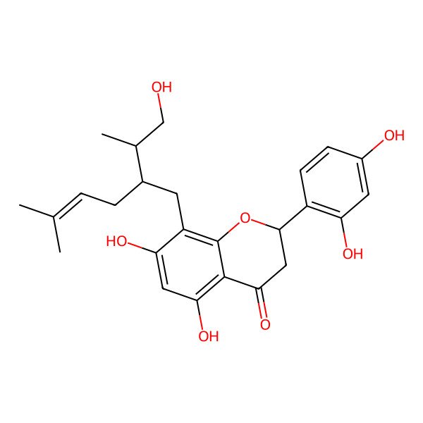 2D Structure of 2-(2,4-Dihydroxyphenyl)-5,7-dihydroxy-8-[2-(1-hydroxypropan-2-yl)-5-methylhex-4-enyl]-2,3-dihydrochromen-4-one