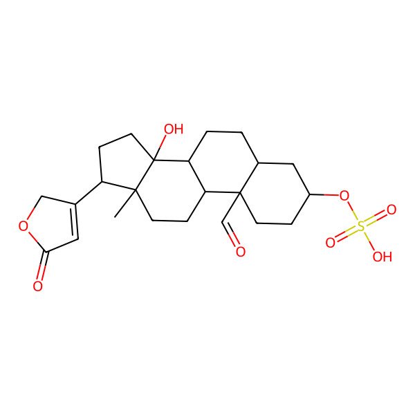 2D Structure of [(3S,5S,8R,9S,10R,13R,14S,17R)-10-formyl-14-hydroxy-13-methyl-17-(5-oxo-2H-furan-3-yl)-1,2,3,4,5,6,7,8,9,11,12,15,16,17-tetradecahydrocyclopenta[a]phenanthren-3-yl] hydrogen sulfate