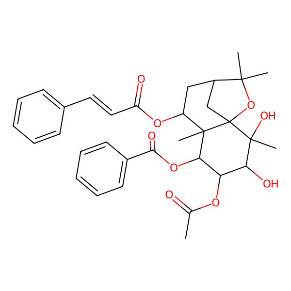 2D Structure of [4-Acetyloxy-2,3-dihydroxy-2,6,10,10-tetramethyl-7-(3-phenylprop-2-enoyloxy)-11-oxatricyclo[7.2.1.01,6]dodecan-5-yl] benzoate