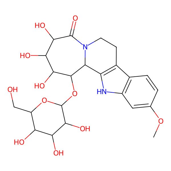 2D Structure of 4,5,6-Trihydroxy-15-methoxy-3-[3,4,5-trihydroxy-6-(hydroxymethyl)oxan-2-yl]oxy-8,18-diazatetracyclo[9.7.0.02,8.012,17]octadeca-1(11),12(17),13,15-tetraen-7-one