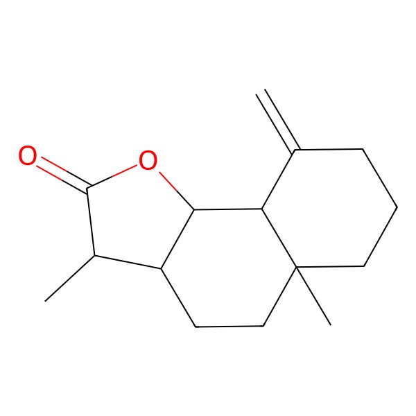 2D Structure of (3R,3aS,5aR,9aS,9bS)-3,5a-dimethyl-9-methylidene-3a,4,5,6,7,8,9a,9b-octahydro-3H-benzo[g][1]benzofuran-2-one