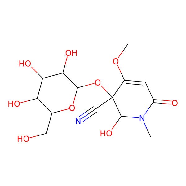 2D Structure of 2-hydroxy-4-methoxy-1-methyl-6-oxo-3-[3,4,5-trihydroxy-6-(hydroxymethyl)oxan-2-yl]oxy-2H-pyridine-3-carbonitrile