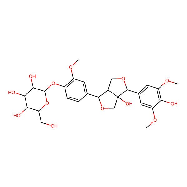 2D Structure of 2-[4-[3a-hydroxy-3-(4-hydroxy-3,5-dimethoxyphenyl)-3,4,6,6a-tetrahydro-1H-furo[3,4-c]furan-6-yl]-2-methoxyphenoxy]-6-(hydroxymethyl)oxane-3,4,5-triol