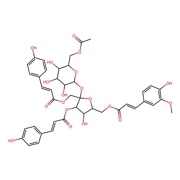 2D Structure of [2-[6-(Acetyloxymethyl)-3,4,5-trihydroxyoxan-2-yl]oxy-4-hydroxy-5-[3-(4-hydroxy-3-methoxyphenyl)prop-2-enoyloxymethyl]-3-[3-(4-hydroxyphenyl)prop-2-enoyloxy]oxolan-2-yl]methyl 3-(4-hydroxyphenyl)prop-2-enoate