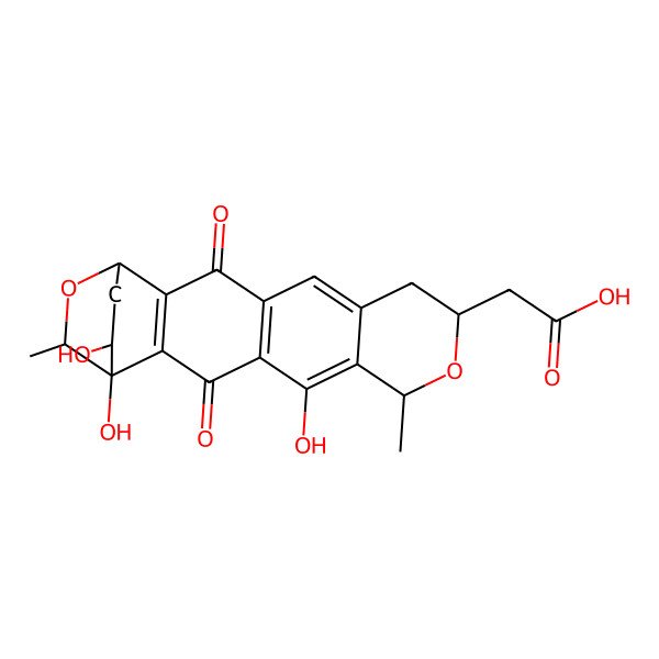 2D Structure of 2-[(7S,9R,18R)-1,5,19-trihydroxy-7,18-dimethyl-3,14-dioxo-8,17-dioxapentacyclo[14.2.2.02,15.04,13.06,11]icosa-2(15),4(13),5,11-tetraen-9-yl]acetic acid