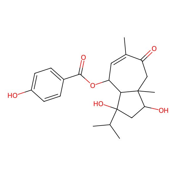 2D Structure of [(1R,3R,3aS,4S,8aR)-1,3-dihydroxy-6,8a-dimethyl-7-oxo-3-propan-2-yl-2,3a,4,8-tetrahydro-1H-azulen-4-yl] 4-hydroxybenzoate