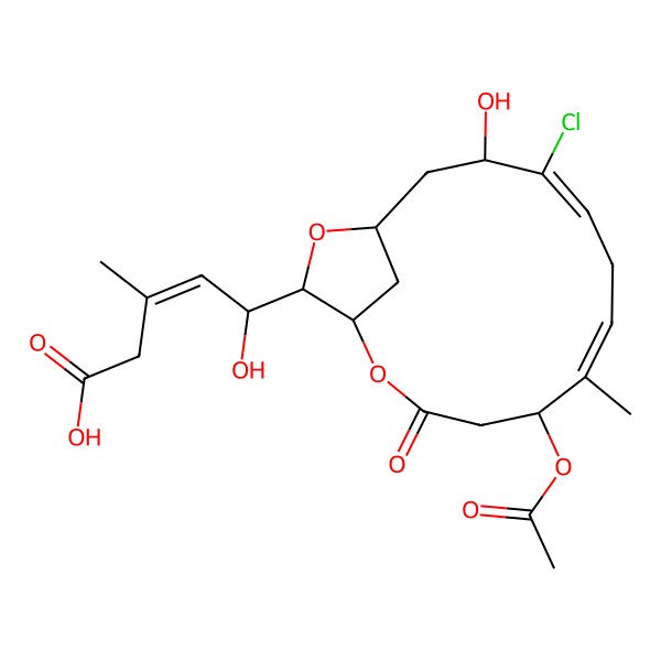 2D Structure of (E,5R)-5-[(1S,5S,6E,9Z,11R,13S,15S)-5-acetyloxy-10-chloro-11-hydroxy-6-methyl-3-oxo-2,14-dioxabicyclo[11.2.1]hexadeca-6,9-dien-15-yl]-5-hydroxy-3-methylpent-3-enoic acid
