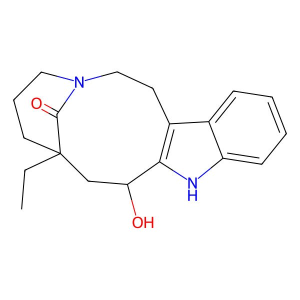 2D Structure of (13S,15R)-15-ethyl-13-hydroxy-1,11-diazatetracyclo[13.3.1.04,12.05,10]nonadeca-4(12),5,7,9-tetraen-19-one