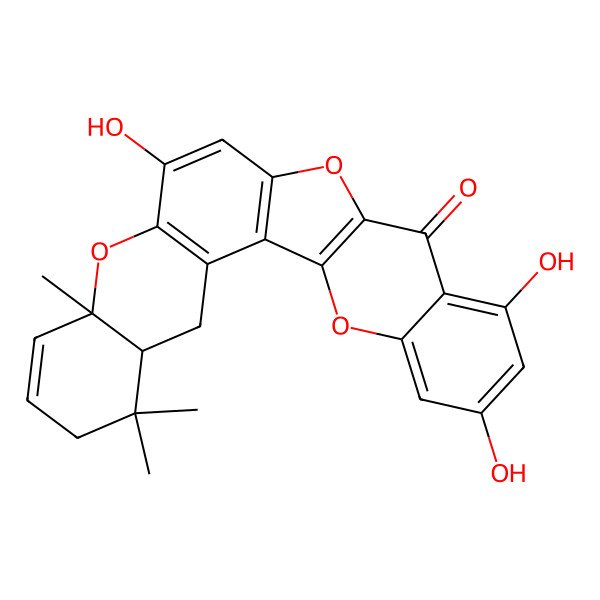 2D Structure of (4R,9S)-12,19,21-trihydroxy-5,5,9-trimethyl-10,15,24-trioxahexacyclo[12.11.0.02,11.04,9.016,25.018,23]pentacosa-1(14),2(11),7,12,16(25),18,20,22-octaen-17-one
