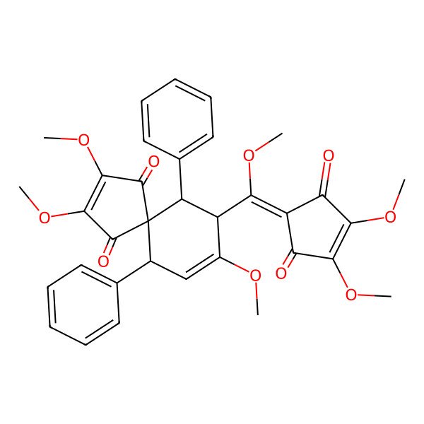 2D Structure of rel-(6R,9R,10S)-9-[(3,4-Dimethoxy-2,5-dioxo-3-cyclopenten-1-ylidene)methoxymethyl]-2,3,8-trimethoxy-6,10-diphenylspiro[4.5]deca-2,7-diene-1,4-dione