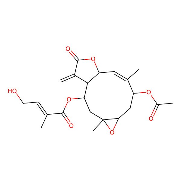 2D Structure of (8-Acetyloxy-4,9-dimethyl-14-methylidene-13-oxo-5,12-dioxatricyclo[9.3.0.04,6]tetradec-9-en-2-yl) 4-hydroxy-2-methylbut-2-enoate