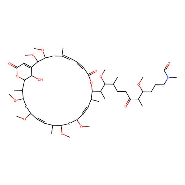 2D Structure of N-[11-(29-hydroxy-2,3,15,17,21,23-hexamethoxy-5,12,18,24-tetramethyl-9,27-dioxo-10,26-dioxabicyclo[23.3.1]nonacosa-1(28),5,7,13,19-pentaen-11-yl)-4,10-dimethoxy-5,9-dimethyl-6-oxododec-1-enyl]-N-methylformamide