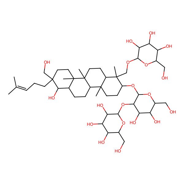 2D Structure of 2-[[2-[4,5-dihydroxy-6-(hydroxymethyl)-3-[3,4,5-trihydroxy-6-(hydroxymethyl)oxan-2-yl]oxyoxan-2-yl]oxy-7-hydroxy-8-(hydroxymethyl)-1,4a,10a,10b-tetramethyl-8-(4-methylpent-3-enyl)-3,4,4b,5,6,6a,7,9,10,11,12,12a-dodecahydro-2H-chrysen-1-yl]methoxy]-6-(hydroxymethyl)oxane-3,4,5-triol