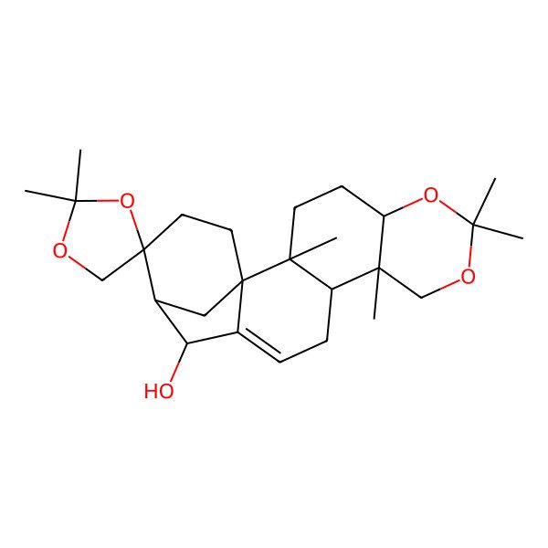 2D Structure of 2,2,2',7',7',10'-Hexamethylspiro[1,3-dioxolane-4,17'-6,8-dioxapentacyclo[14.3.1.01,14.02,11.05,10]icos-13-ene]-15'-ol
