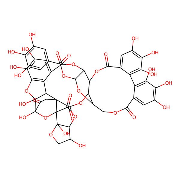 2D Structure of [(1'R,3S,3aS,4'R,5'S,6R,6aS,23'R,25'S,26'R,35'R,36'S,37'R)-3,6a,10',11',12',15',16',17',31',32',36',37'-dodecahydroxy-2',5,7',20',28',41'-hexaoxospiro[3,3a-dihydro-2H-furo[3,2-b]furan-6,39'-3,6,21,24,27,38,42-heptaoxanonacyclo[35.2.2.133,36.01,35.04,23.05,26.08,13.014,19.029,34]dotetraconta-8,10,12,14,16,18,29,31,33-nonaene]-25'-yl] 3,4,5-trihydroxybenzoate