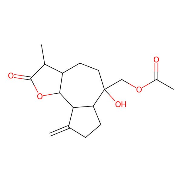 2D Structure of [(3R,3aS,6S,6aR,9aR,9bS)-6-hydroxy-3-methyl-9-methylidene-2-oxo-3a,4,5,6a,7,8,9a,9b-octahydro-3H-azuleno[4,5-b]furan-6-yl]methyl acetate
