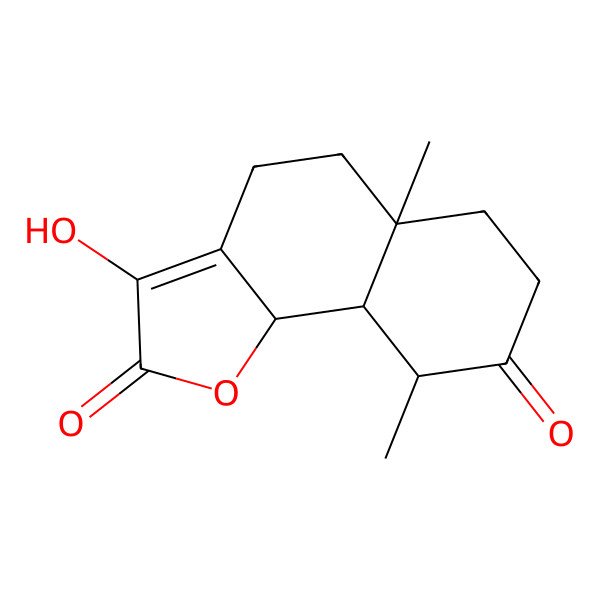 2D Structure of Naphtho(1,2-b)furan-2,8(4H,9H)-dione, 5,5a,6,7,9a,9b-hexahydro-3-hydroxy-5a,9-dimethyl-, (5aS-(5aalpha,9beta,9abeta,9balpha))-