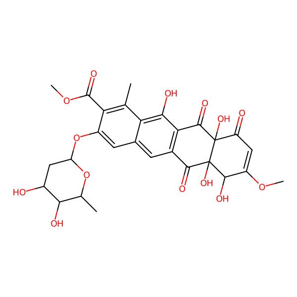 2D Structure of methyl 3-(4,5-dihydroxy-6-methyloxan-2-yl)oxy-6a,7,10a,12-tetrahydroxy-8-methoxy-1-methyl-6,10,11-trioxo-7H-tetracene-2-carboxylate