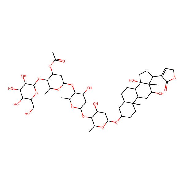 2D Structure of [6-[6-[6-[[12,14-dihydroxy-10,13-dimethyl-17-(5-oxo-2H-furan-4-yl)-1,2,3,4,5,6,7,8,9,11,12,15,16,17-tetradecahydrocyclopenta[a]phenanthren-3-yl]oxy]-4-hydroxy-2-methyloxan-3-yl]oxy-4-hydroxy-2-methyloxan-3-yl]oxy-2-methyl-3-[3,4,5-trihydroxy-6-(hydroxymethyl)oxan-2-yl]oxyoxan-4-yl] acetate
