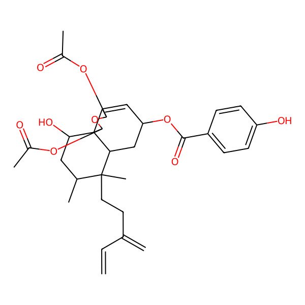 2D Structure of [1,3-Diacetyloxy-10-hydroxy-7,8-dimethyl-7-(3-methylidenepent-4-enyl)-1,3,5,6,6a,8,9,10-octahydrobenzo[d][2]benzofuran-5-yl] 4-hydroxybenzoate