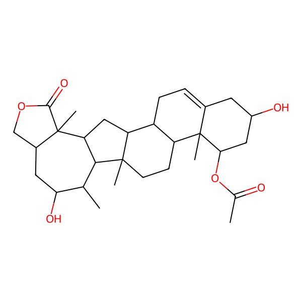 2D Structure of [(1S,2S,7R,9S,10R,11S,14S,15R,16S,17R,19R,23R,24S)-7,17-dihydroxy-10,14,16,23-tetramethyl-22-oxo-21-oxahexacyclo[12.11.0.02,11.05,10.015,24.019,23]pentacos-4-en-9-yl] acetate