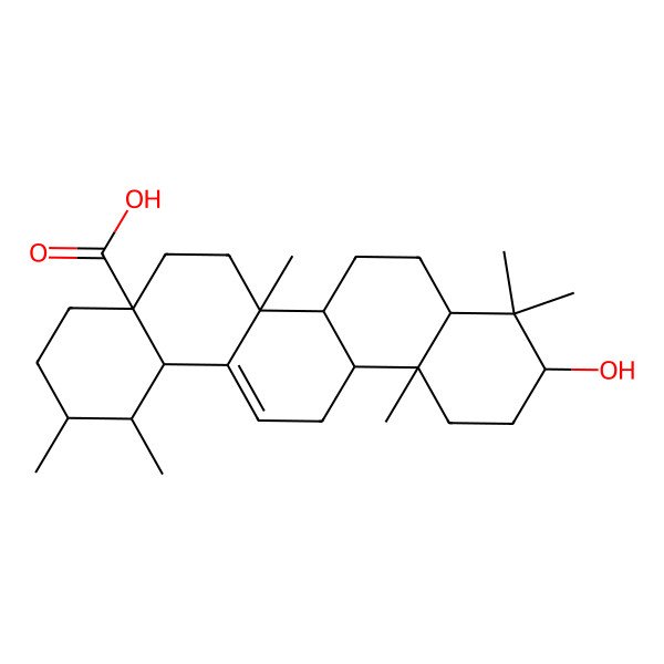 2D Structure of (1S,2R,4aS,6aS,6aS,6bR,8aR,10S,12aR,14bS)-10-hydroxy-1,2,6a,9,9,12a-hexamethyl-1,2,3,4,5,6,6a,6b,7,8,8a,10,11,12,13,14b-hexadecahydropicene-4a-carboxylic acid