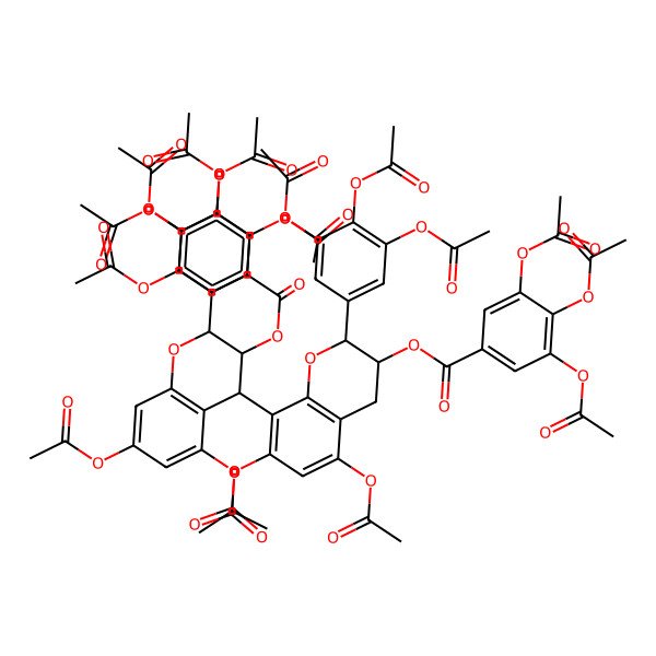 2D Structure of [5,7-diacetyloxy-8-[5,7-diacetyloxy-3-(3,4,5-triacetyloxybenzoyl)oxy-2-(3,4,5-triacetyloxyphenyl)-3,4-dihydro-2H-chromen-4-yl]-2-(3,4,5-triacetyloxyphenyl)-3,4-dihydro-2H-chromen-3-yl] 3,4,5-triacetyloxybenzoate