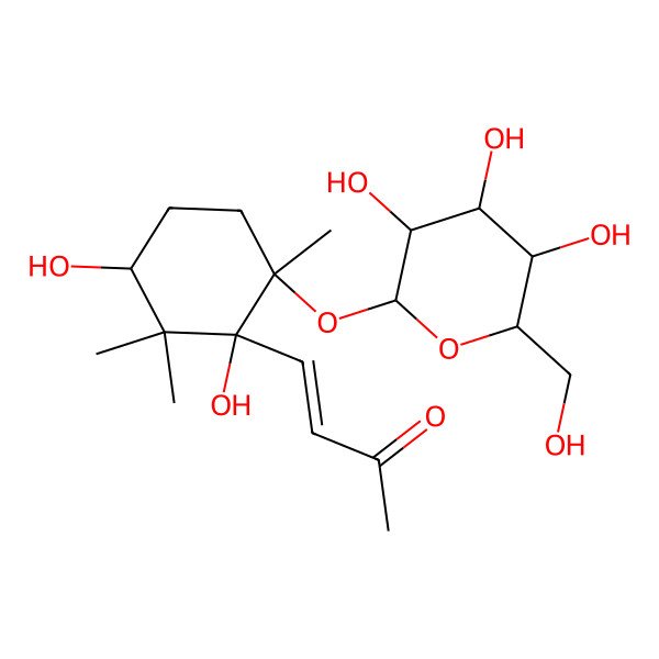 2D Structure of (E)-4-[(1R,3R,6R)-1,3-dihydroxy-2,2,6-trimethyl-6-[(2S,3R,4S,5S,6R)-3,4,5-trihydroxy-6-(hydroxymethyl)oxan-2-yl]oxycyclohexyl]but-3-en-2-one