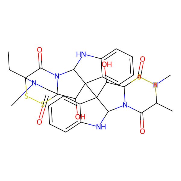 2D Structure of 3-(14-Ethyl-2-hydroxy-18-methyl-13,17-dioxo-15,16-dithia-10,12,18-triazapentacyclo[12.2.2.01,12.03,11.04,9]octadeca-4,6,8-trien-3-yl)-2-hydroxy-14,18-dimethyl-15,16-dithia-10,12,18-triazapentacyclo[12.2.2.01,12.03,11.04,9]octadeca-4,6,8-triene-13,17-dione